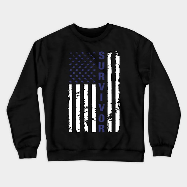 Colon Cancer Awareness Blue ribbon Survivor Crewneck Sweatshirt by magazin